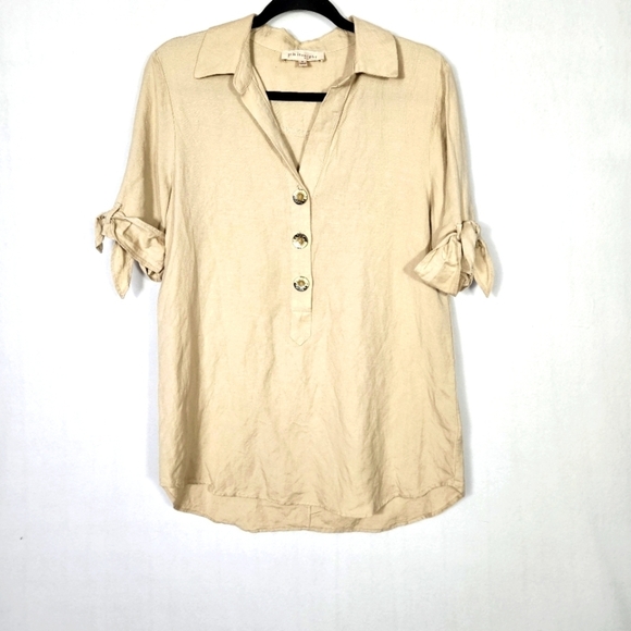 Philosophy Women's Beige Linen-Blend  Half-Button Front Tunic Top Size S… - Picture 1 of 8